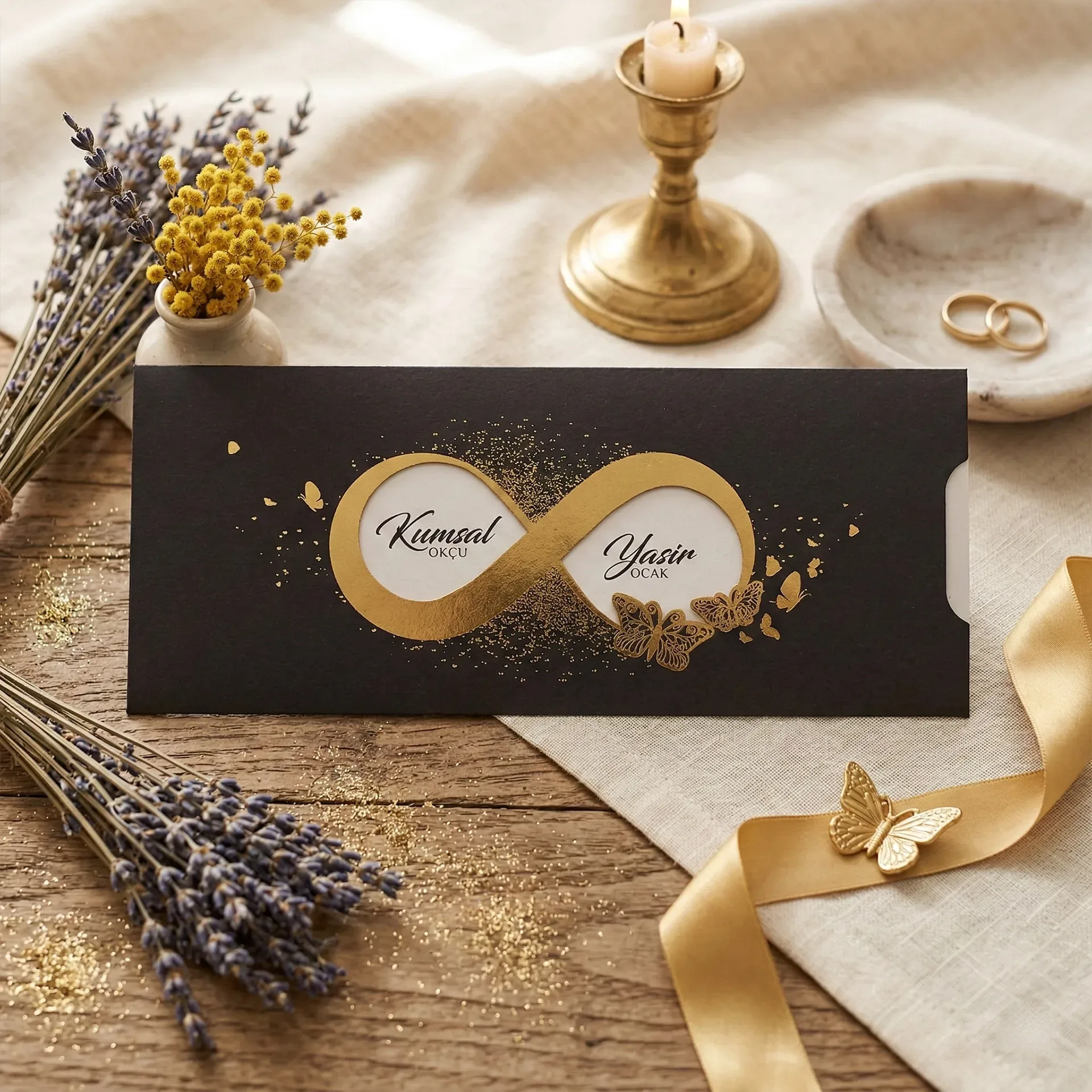 Sonsuzluk Temalı Altın Yaldızlı Davetiye