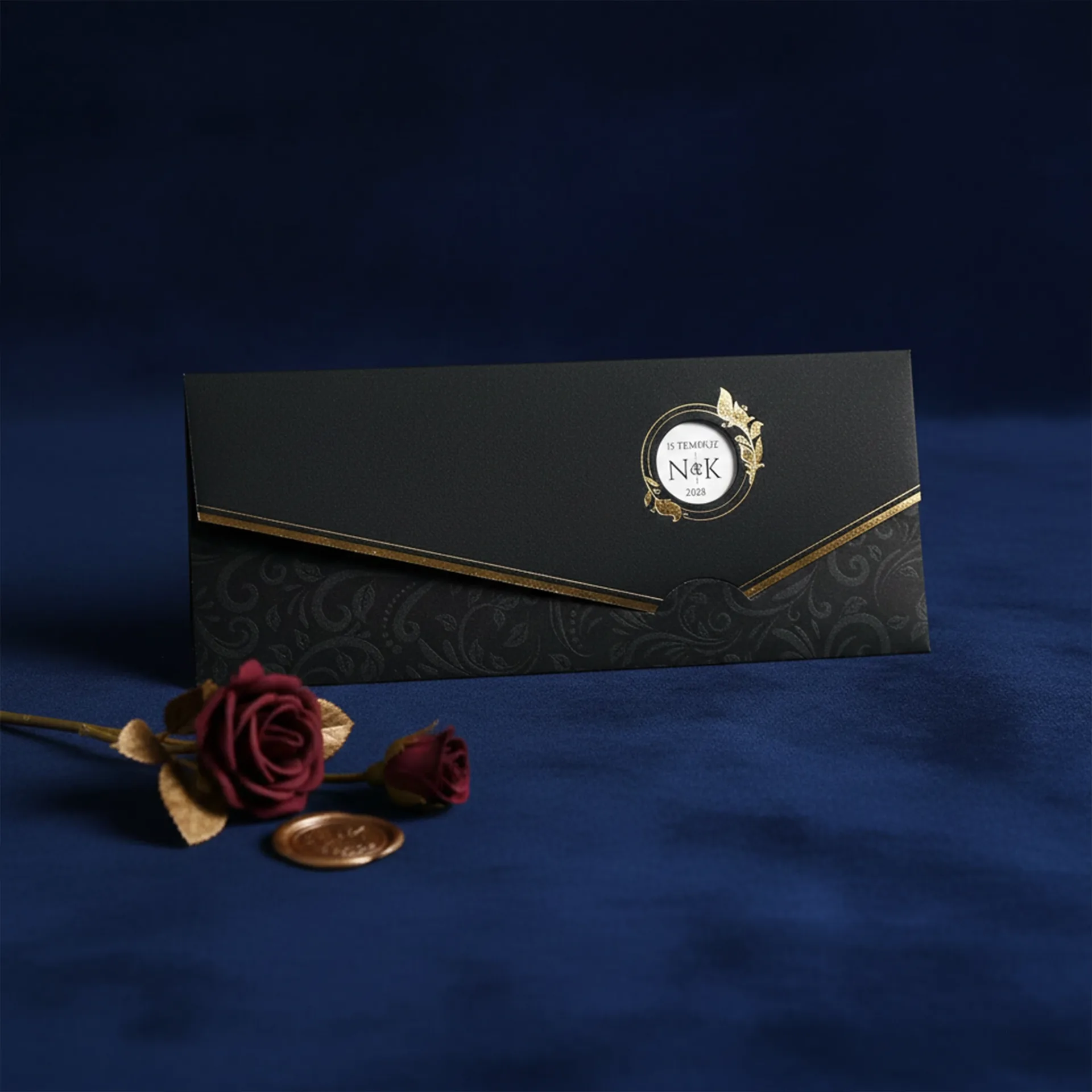 Altın Çerçeveli Lüks Siyah Davetiye