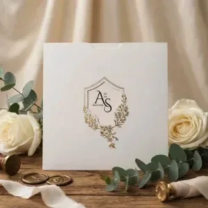 Altın Yaprak Süslemeli Davetiye