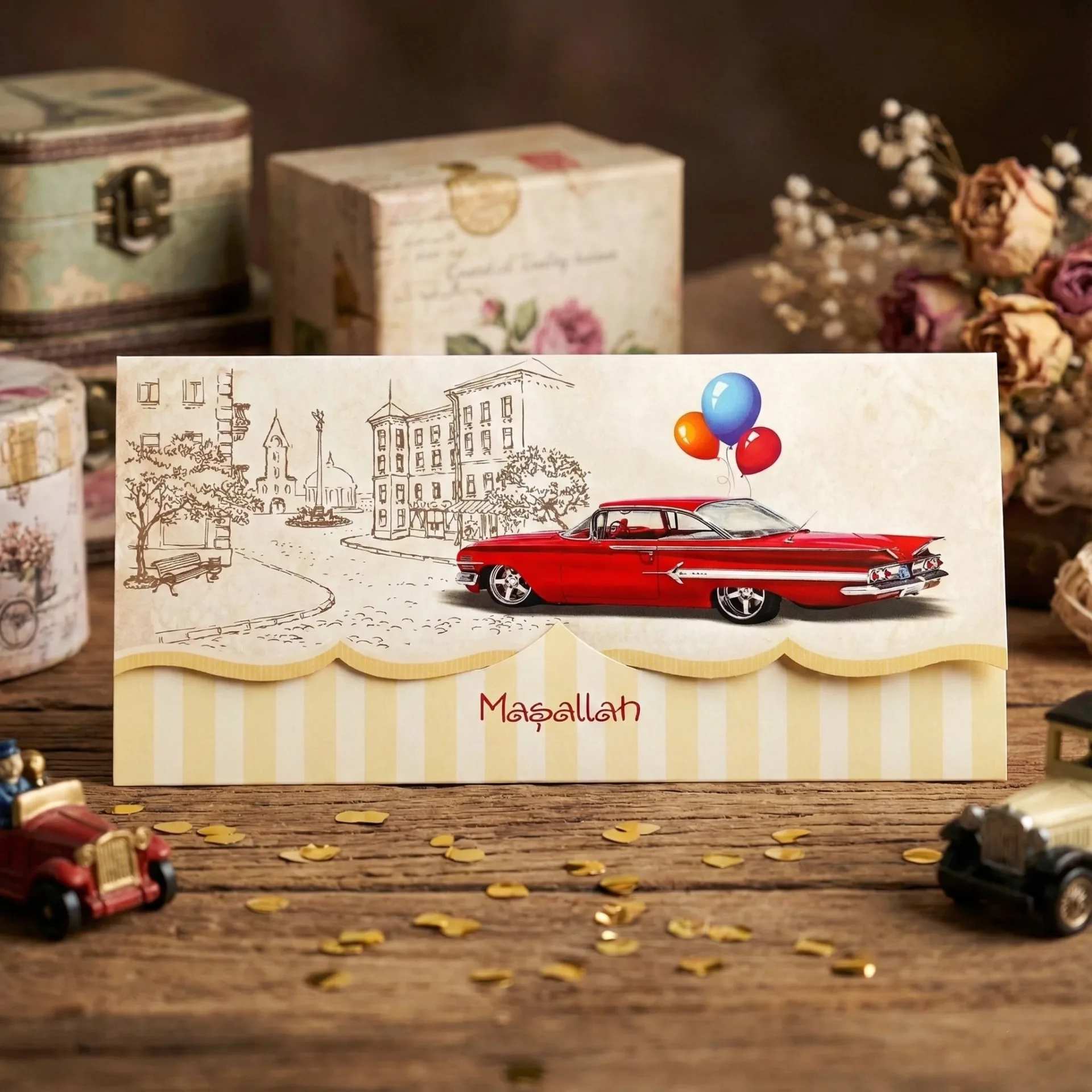 Araba & Balon Desenli Sünnet Davetiyesi