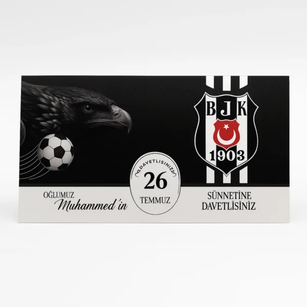 Beşiktaş Kara Kartal Desenli Sünnet Davetiyesi