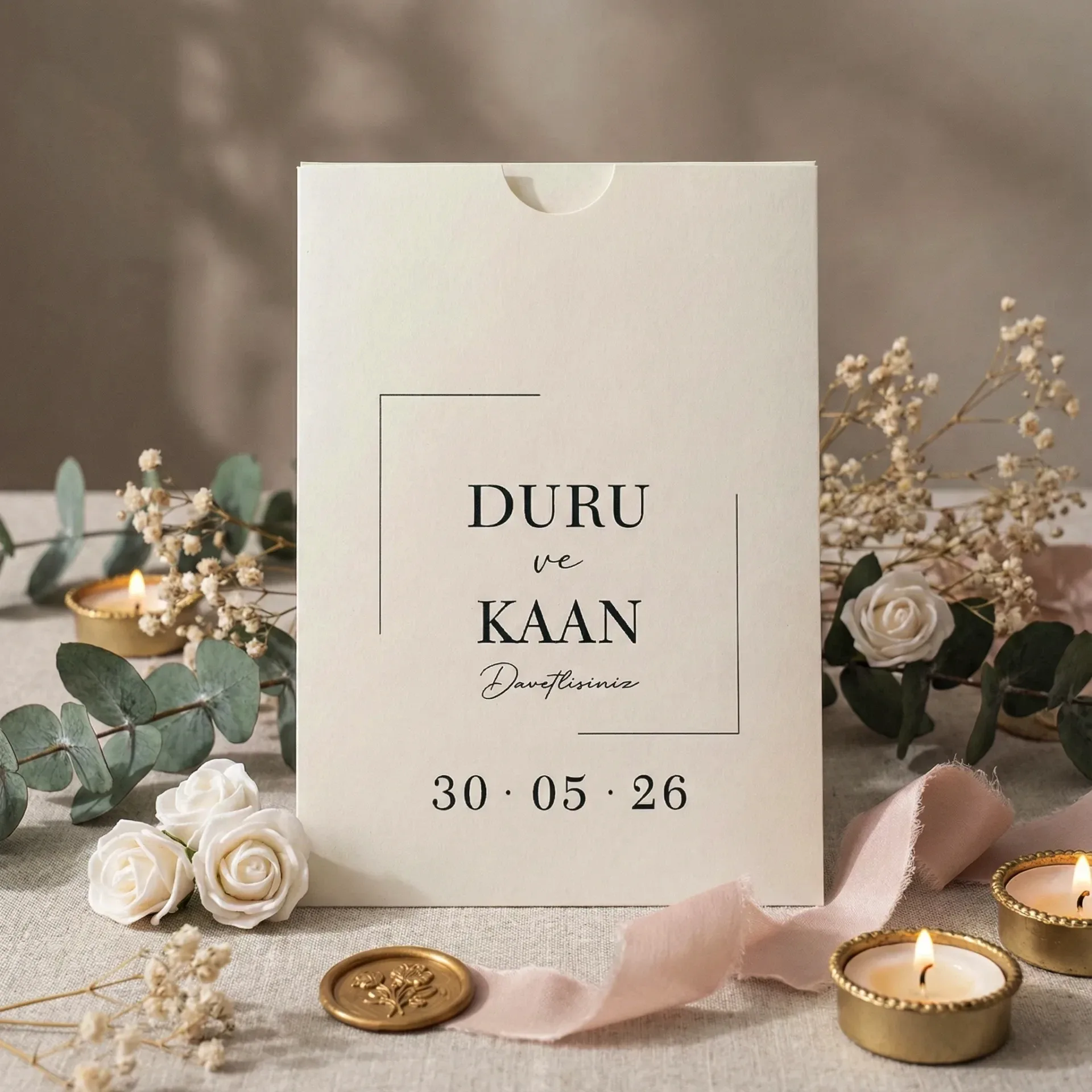 Çerçeve Detaylı Beyaz Davetiye