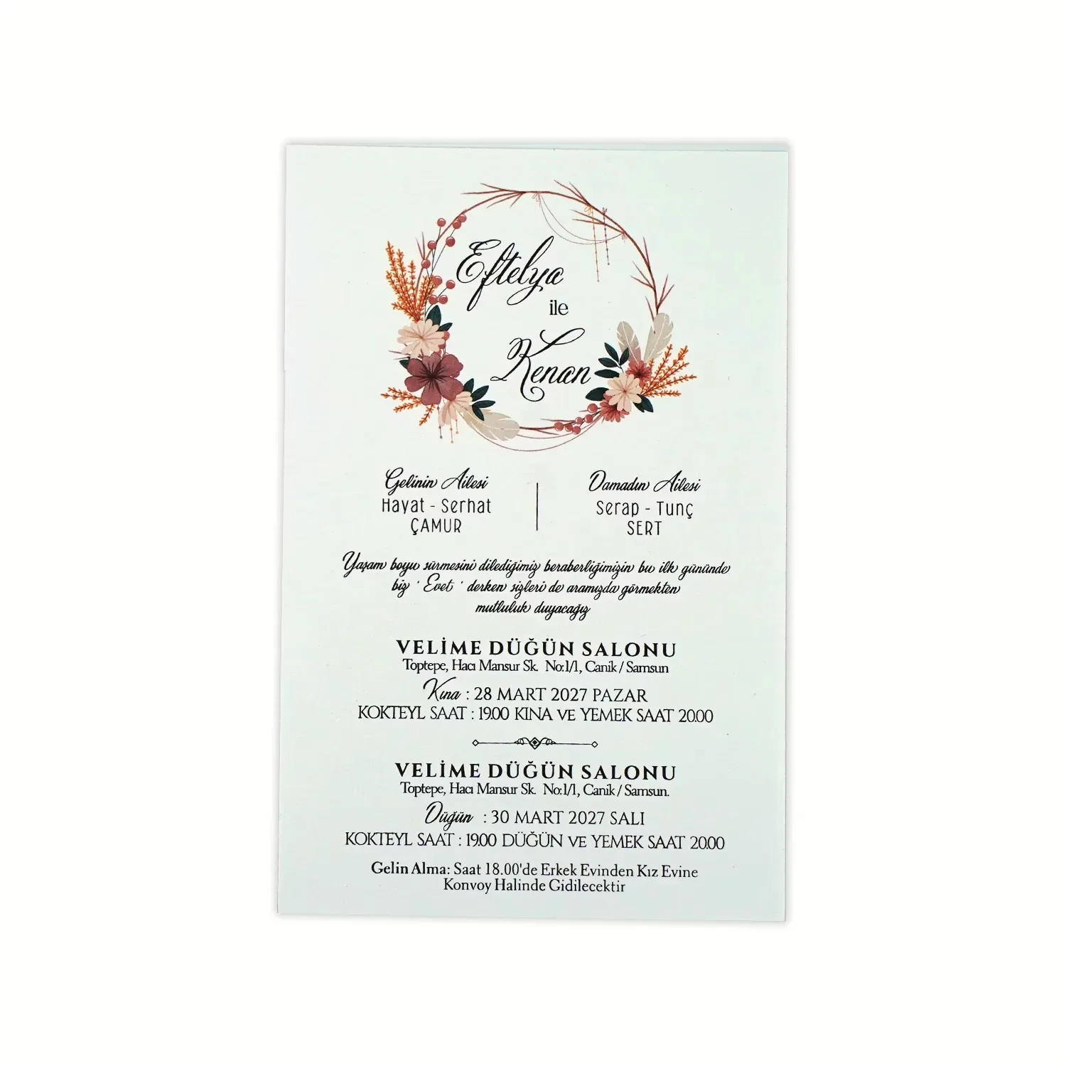 Çiçek Çemberli Ekonomik Düğün Davetiyesi