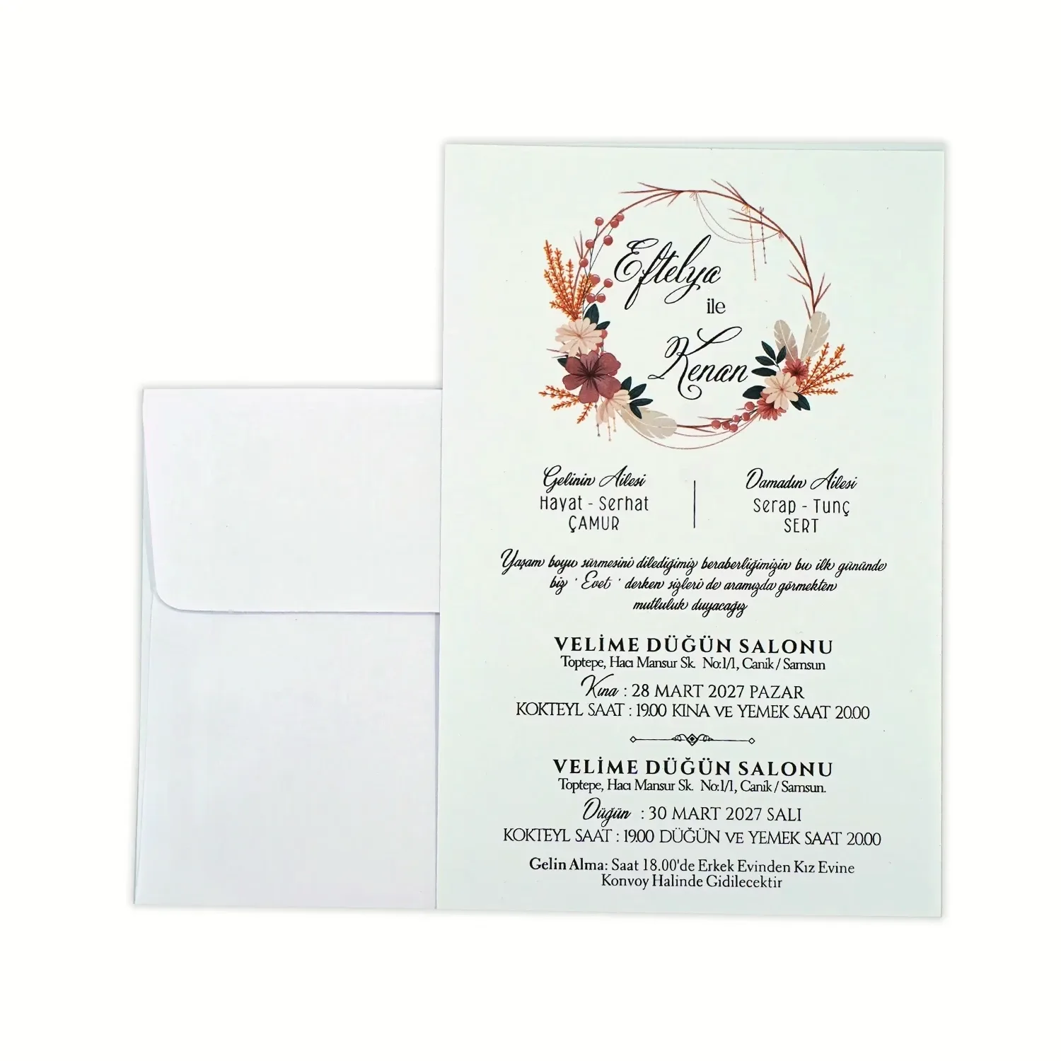 Çiçek Çemberli Ekonomik Düğün Davetiyesi