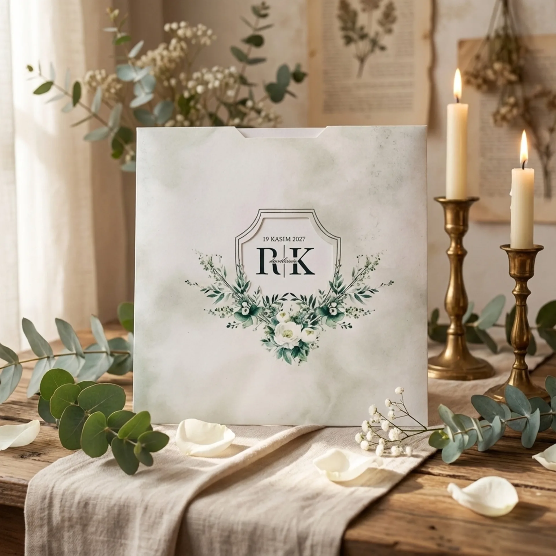 Çiçek Desenli Minimalist Davetiye