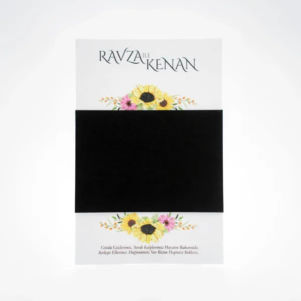 Romantik Ayçiçeği Desenli Davetiye