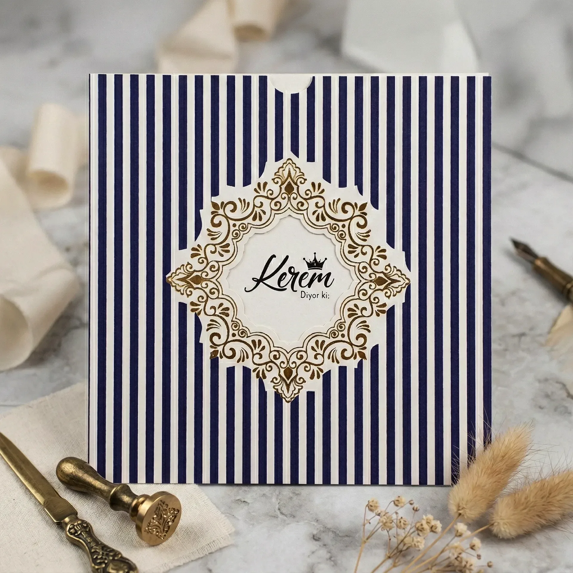 Lacivert Çizgili Sünnet Davetiyesi