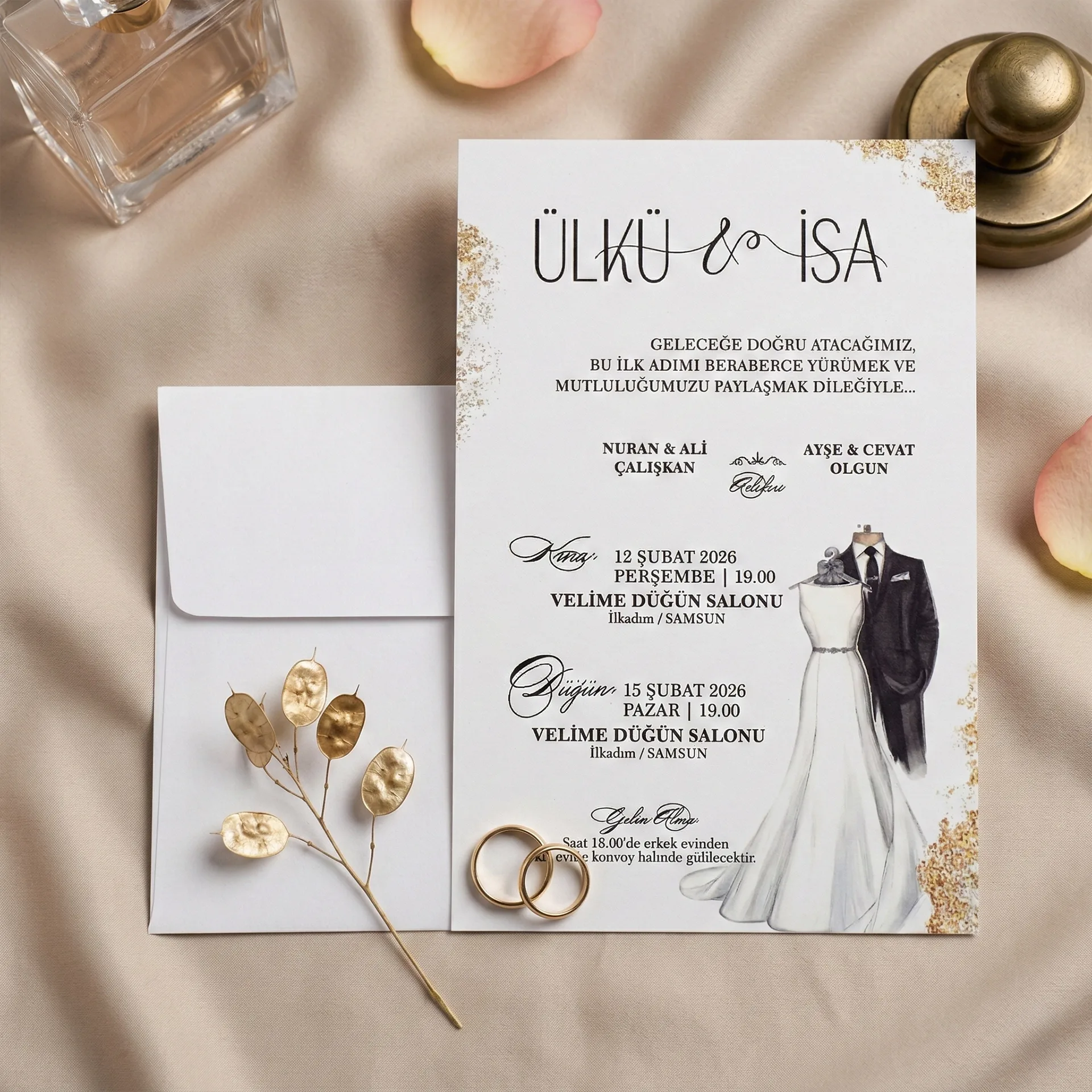 Gelinlik & Damatlık Desenli Davetiye