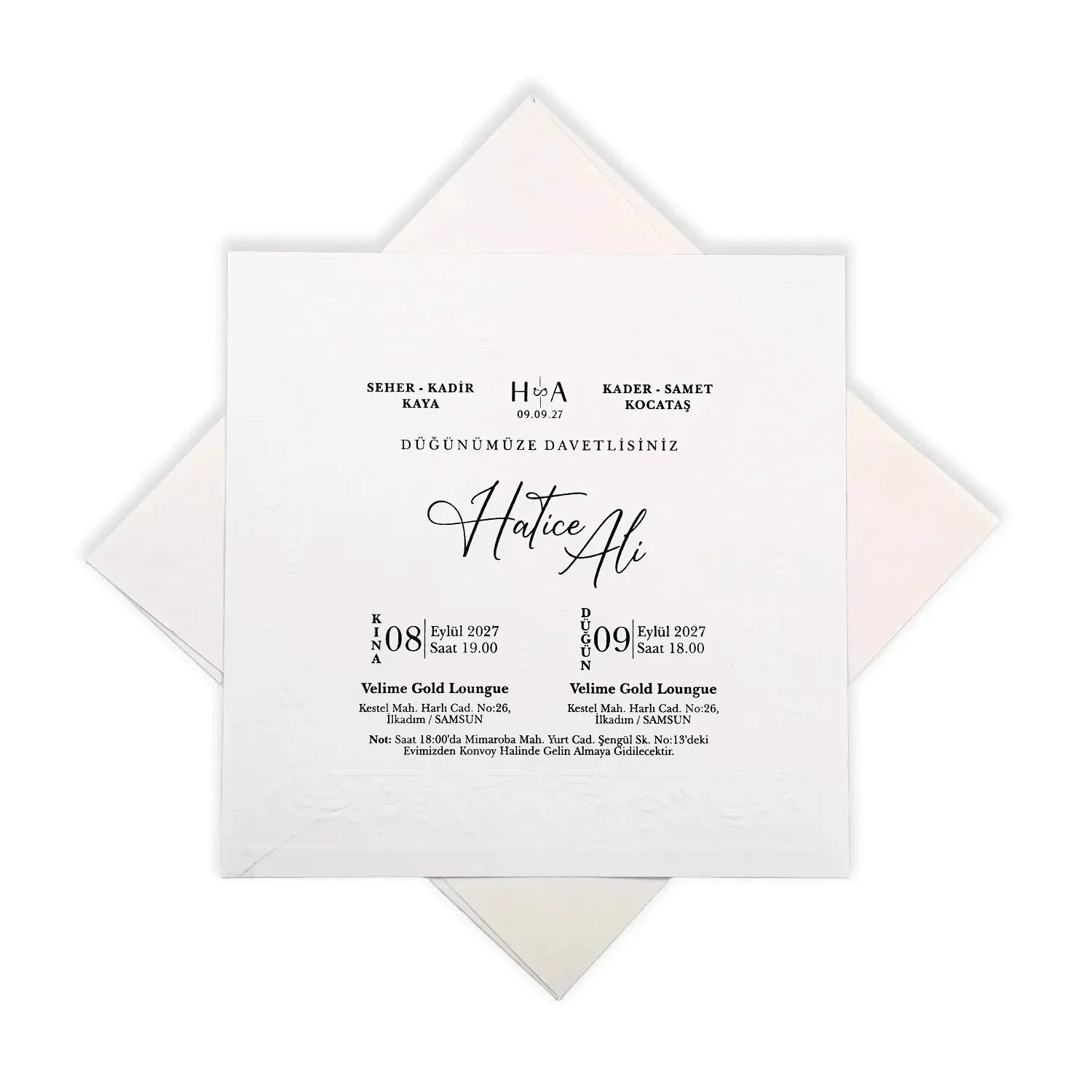 Kabartmalı Beyaz Sade Lüks Davetiye