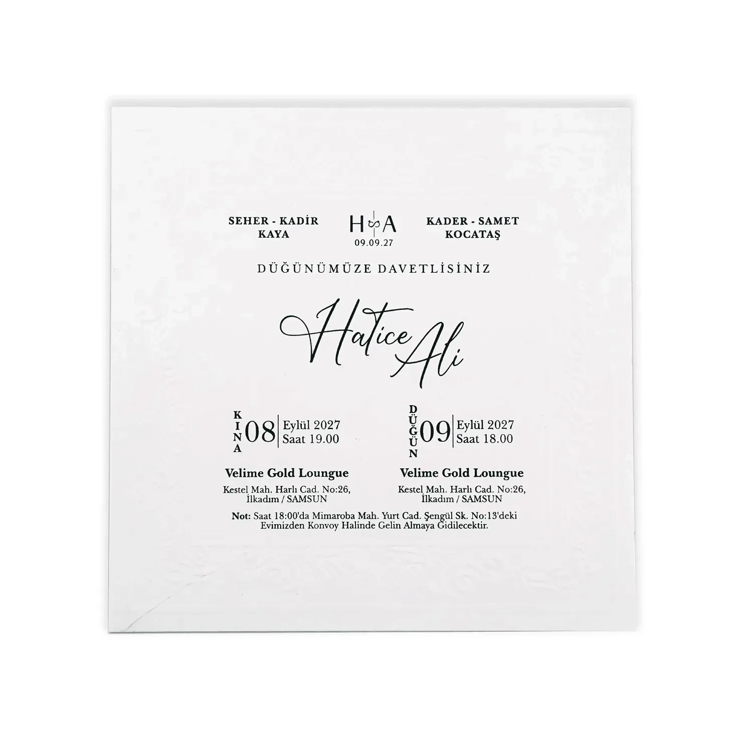 Kabartmalı Beyaz Sade Lüks Davetiye