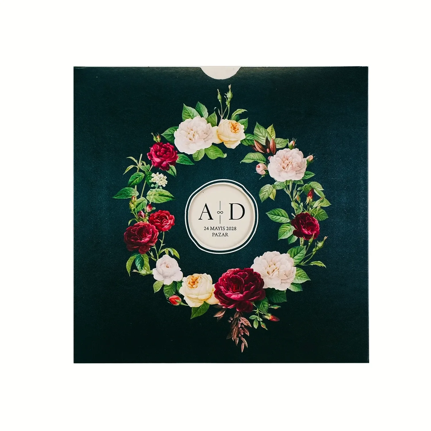 Koyu Zeminli Gül Motifli Davetiye