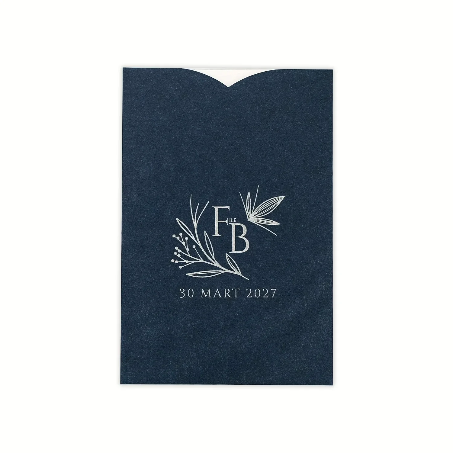 Lacivert Zeminli Gümüş Desenli Dik Davetiye