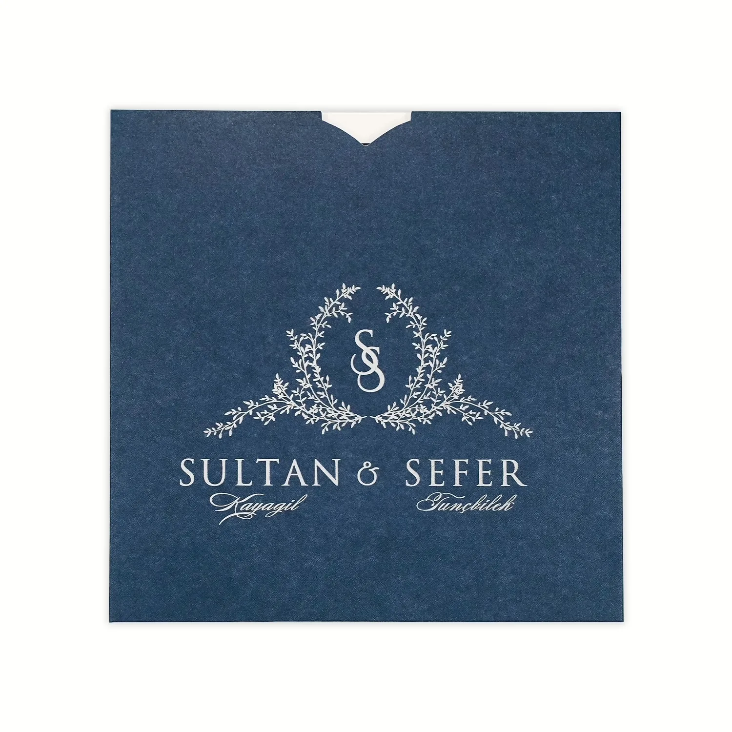 Lacivert Zeminli Gümüş Desenli Kare Davetiye