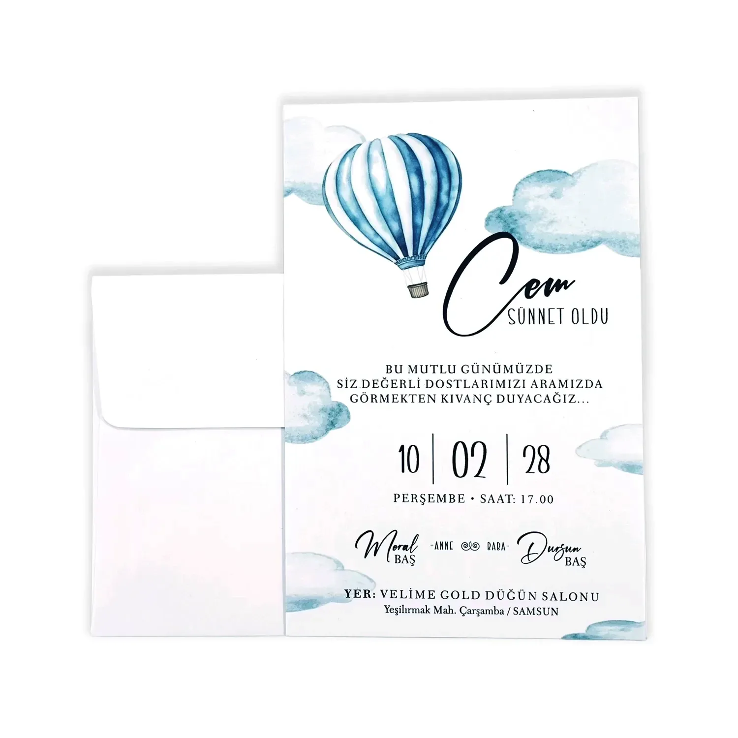 Mavi Balon Detaylı Dik Sünnet Davetiyesi