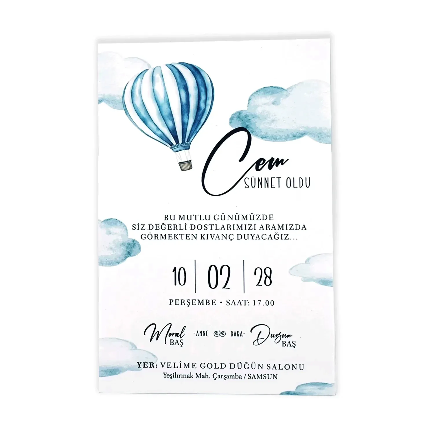 Mavi Balon Detaylı Dik Sünnet Davetiyesi