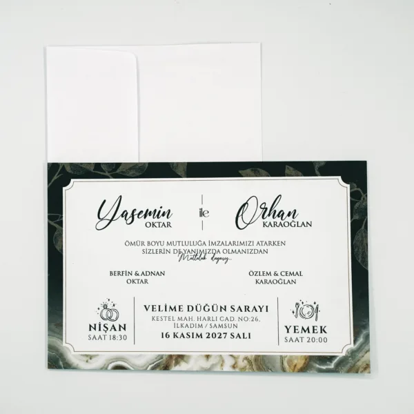 Mermer Desen Zeminli Yatay Davetiye