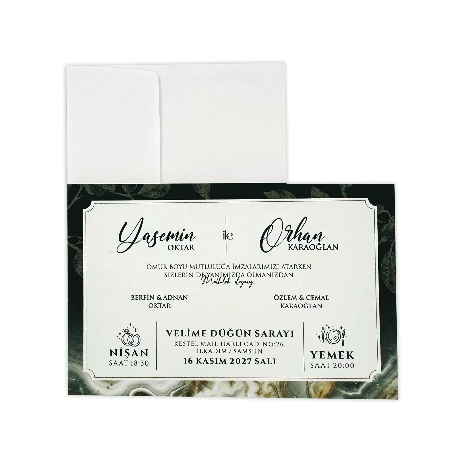 Mermer Desen Zeminli Yatay Davetiye