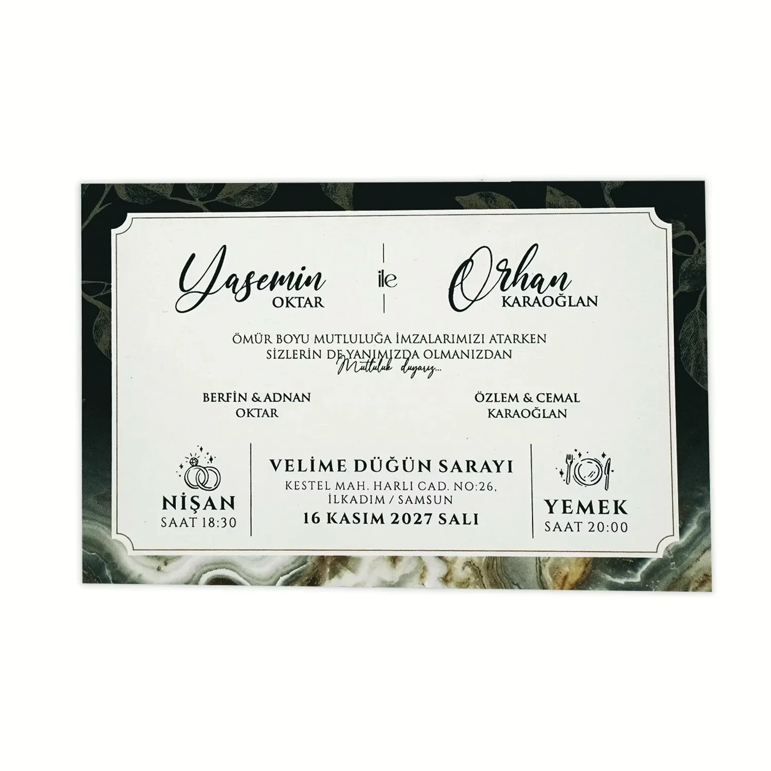 Mermer Desen Zeminli Yatay Davetiye