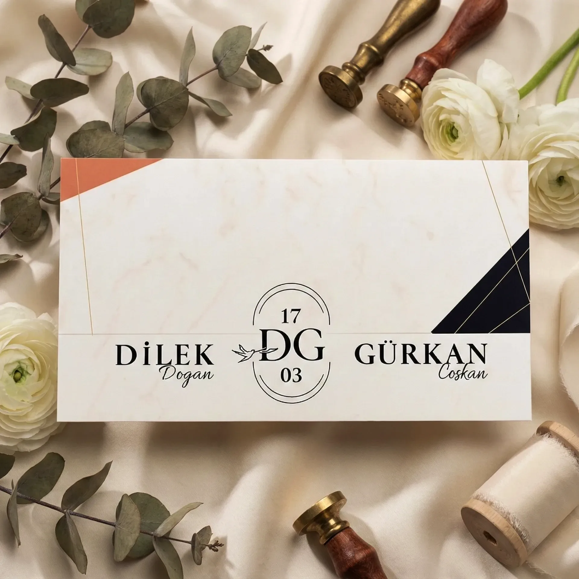 Mermer Desenli Modern Mat Davetiye