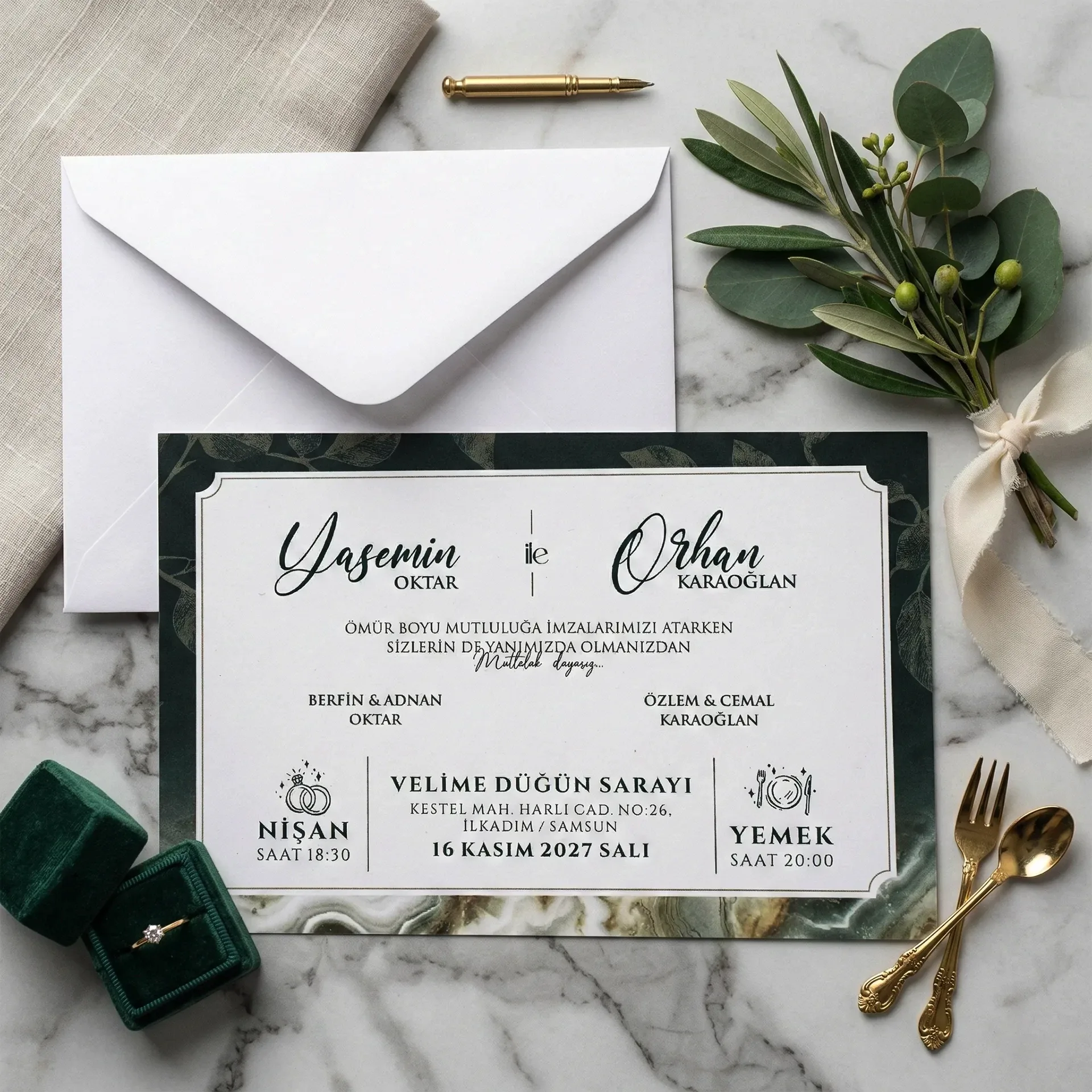 Mermer Desen Zeminli Yatay Davetiye