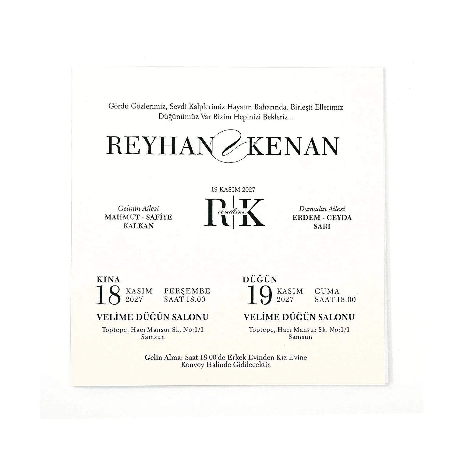 Çiçek Desenli Minimalist Davetiye