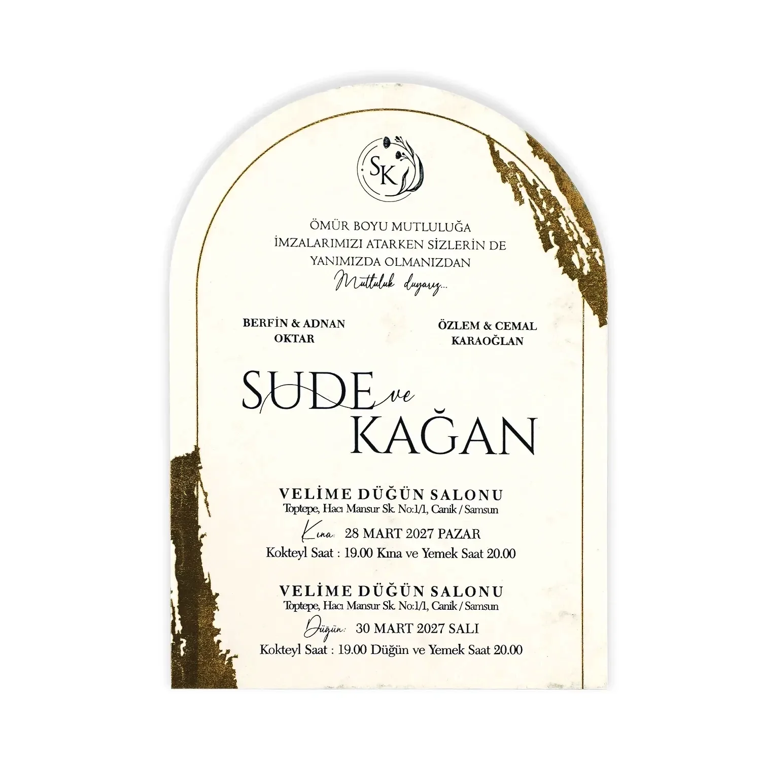 Oval Kesimli Yaldızlı Siyah Lüks Davetiye