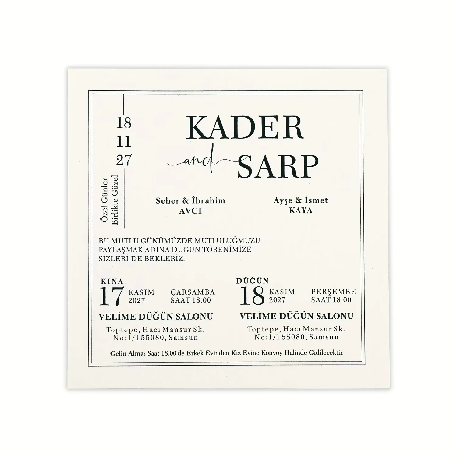 Siyah Zeminli Altın Yaldızlı Kare Davetiye