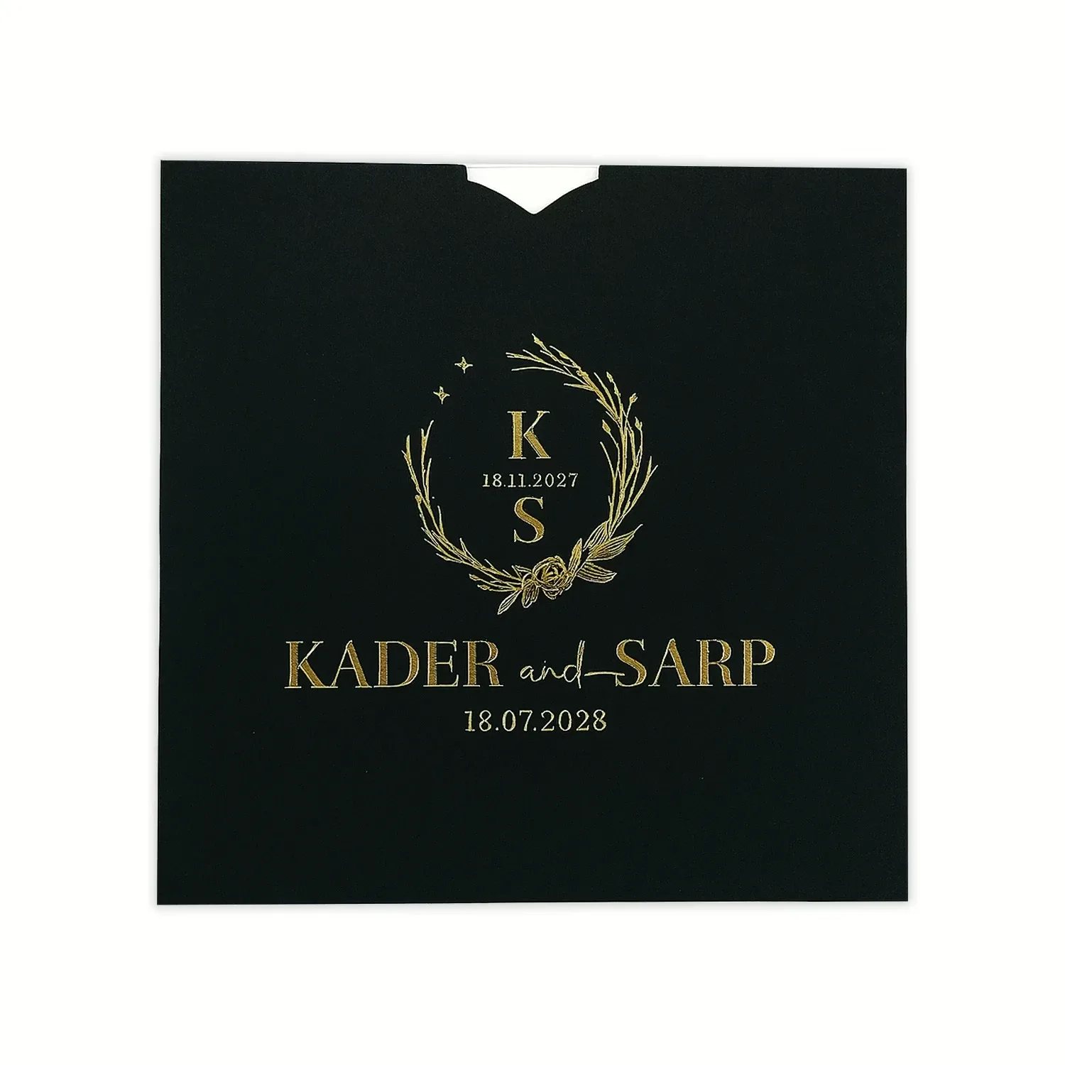 Siyah Zeminli Altın Yaldızlı Kare Davetiye