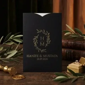 Siyah Zeminli Altın Yaldızlı Dik Davetiye