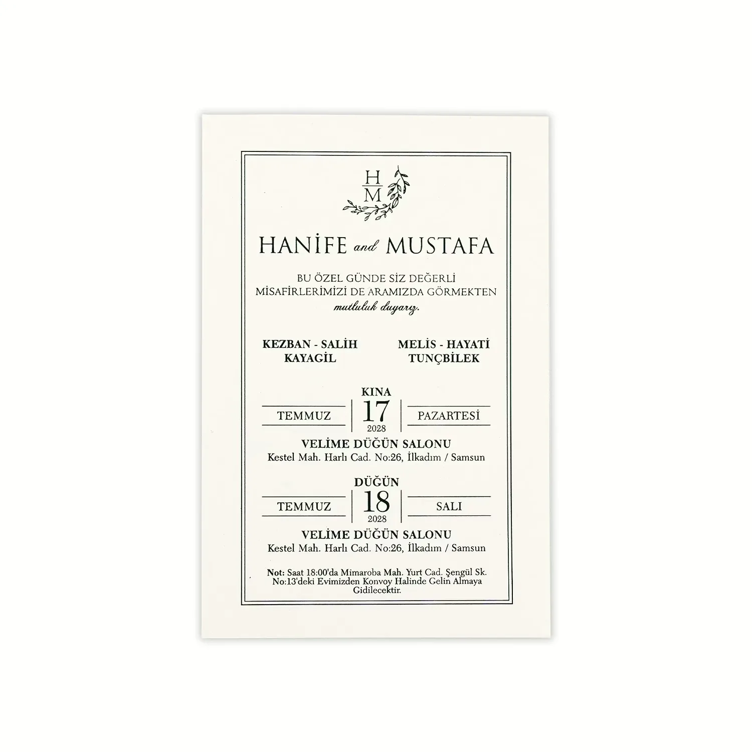 Siyah Zeminli Altın Yaldızlı Dik Davetiye