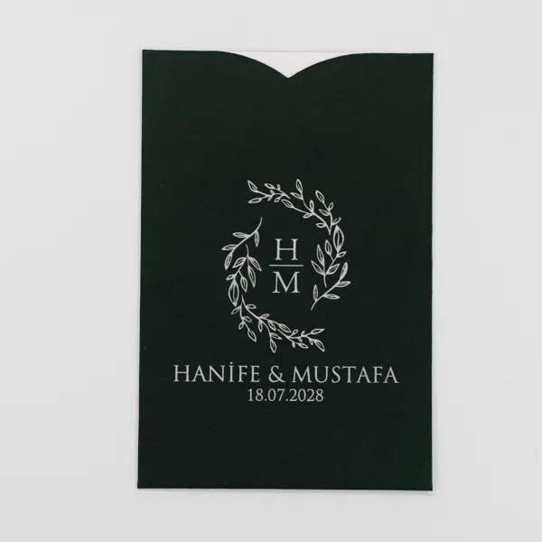 Siyah Zeminli Gümüş Desenli Dik Davetiye
