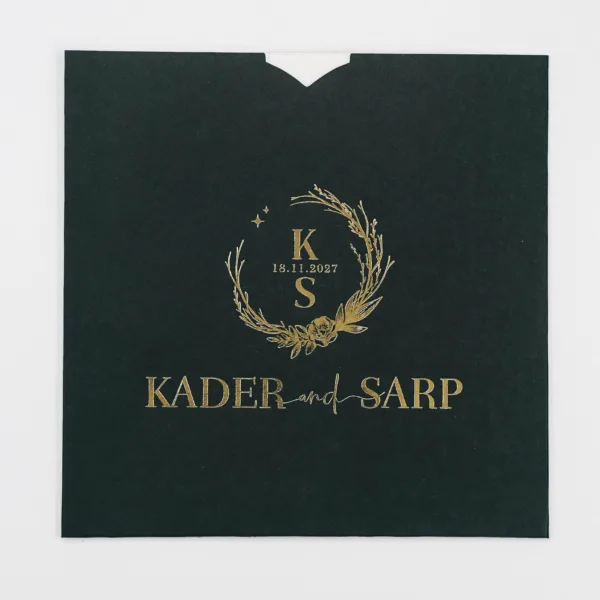 Siyah Zeminli Altın Yaldızlı Kare Davetiye