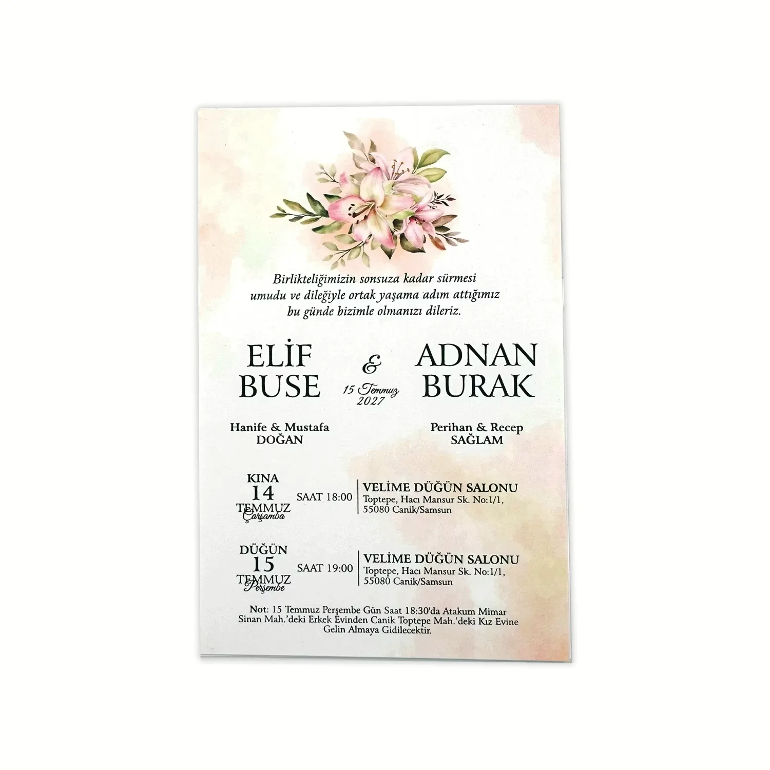 Soft Renkli Çiçekli Davetiye