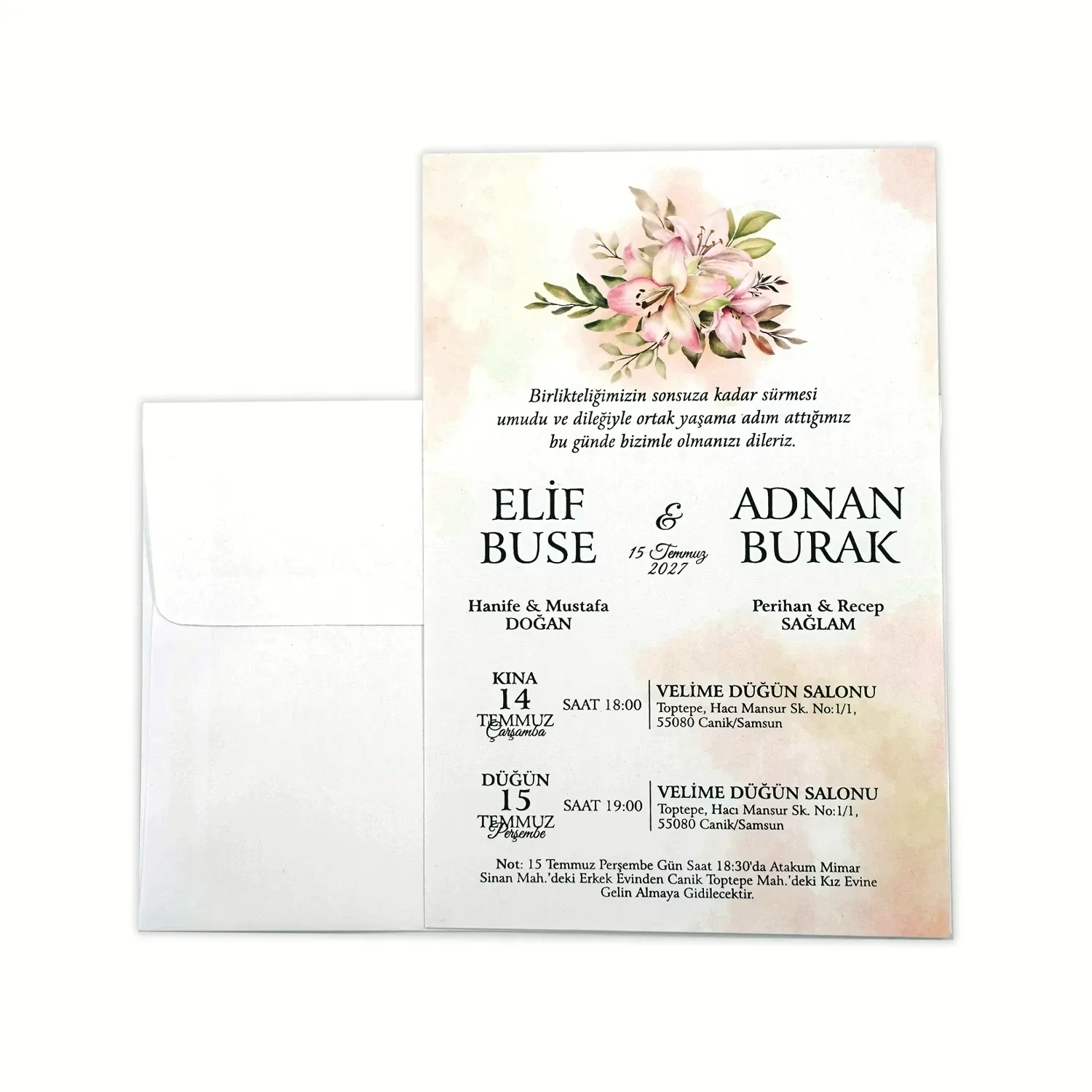 Soft Renkli Çiçekli Davetiye