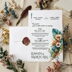 Tropikal Çiçek Desenli Dik Davetiye