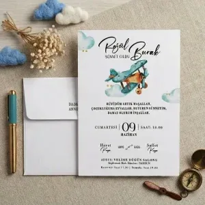 Uçak Desenli Sünnet Davetiyesi
