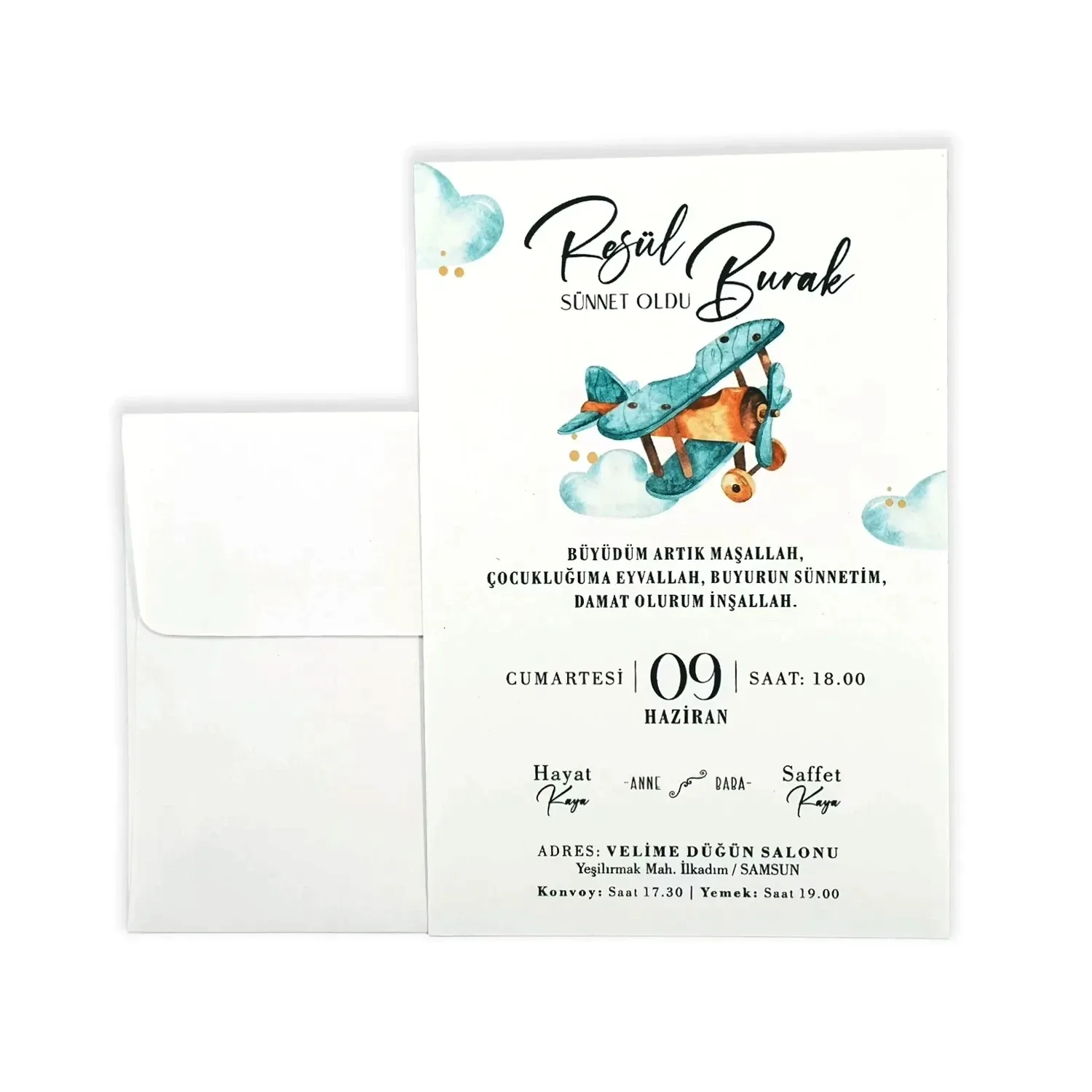 Uçak Desenli Sünnet Davetiyesi