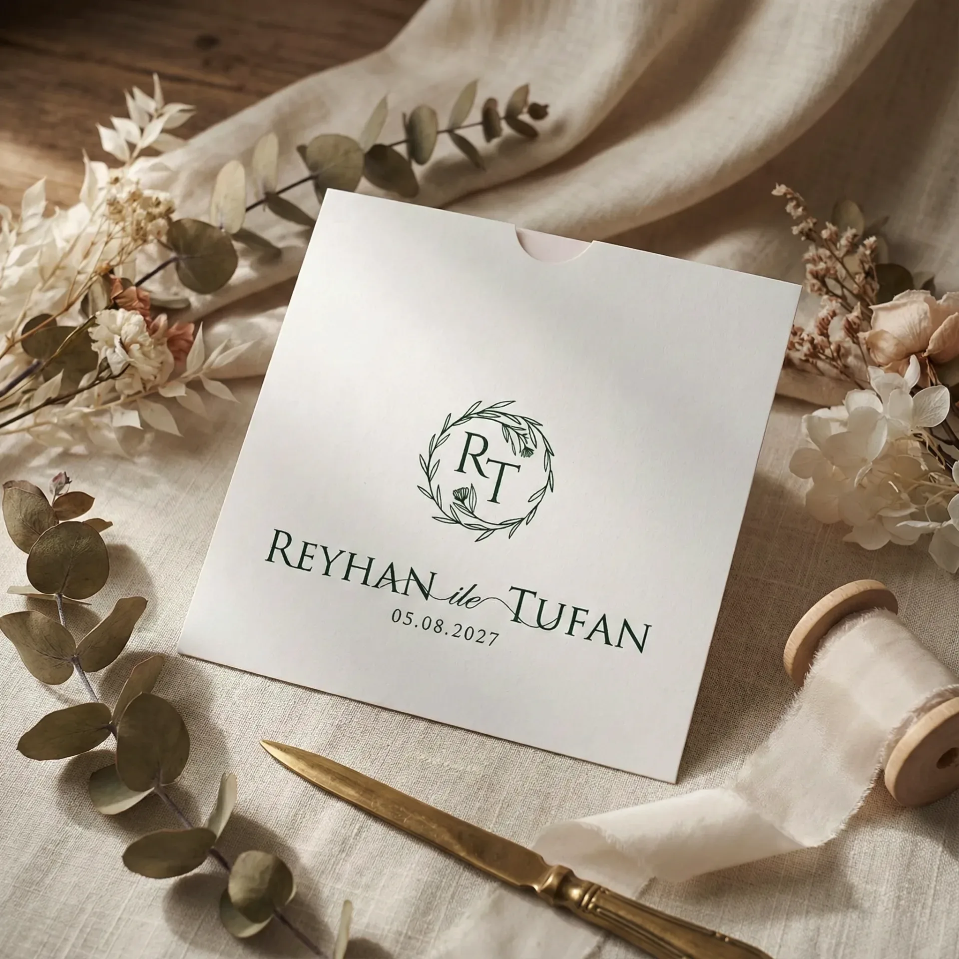 Yaprak Detaylı Minimal Davetiye