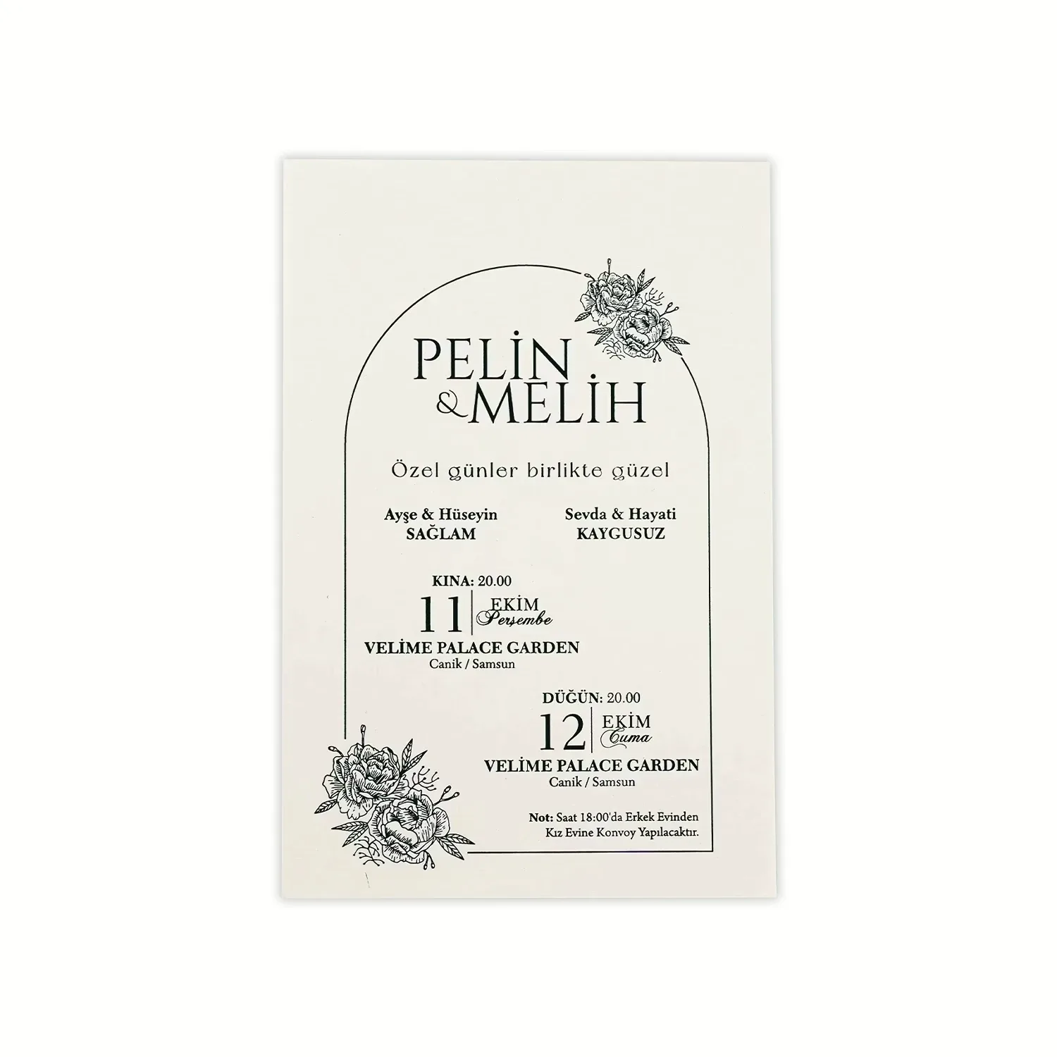 Yeşil Zeminli Altın Yaldızlı Dik Davetiye