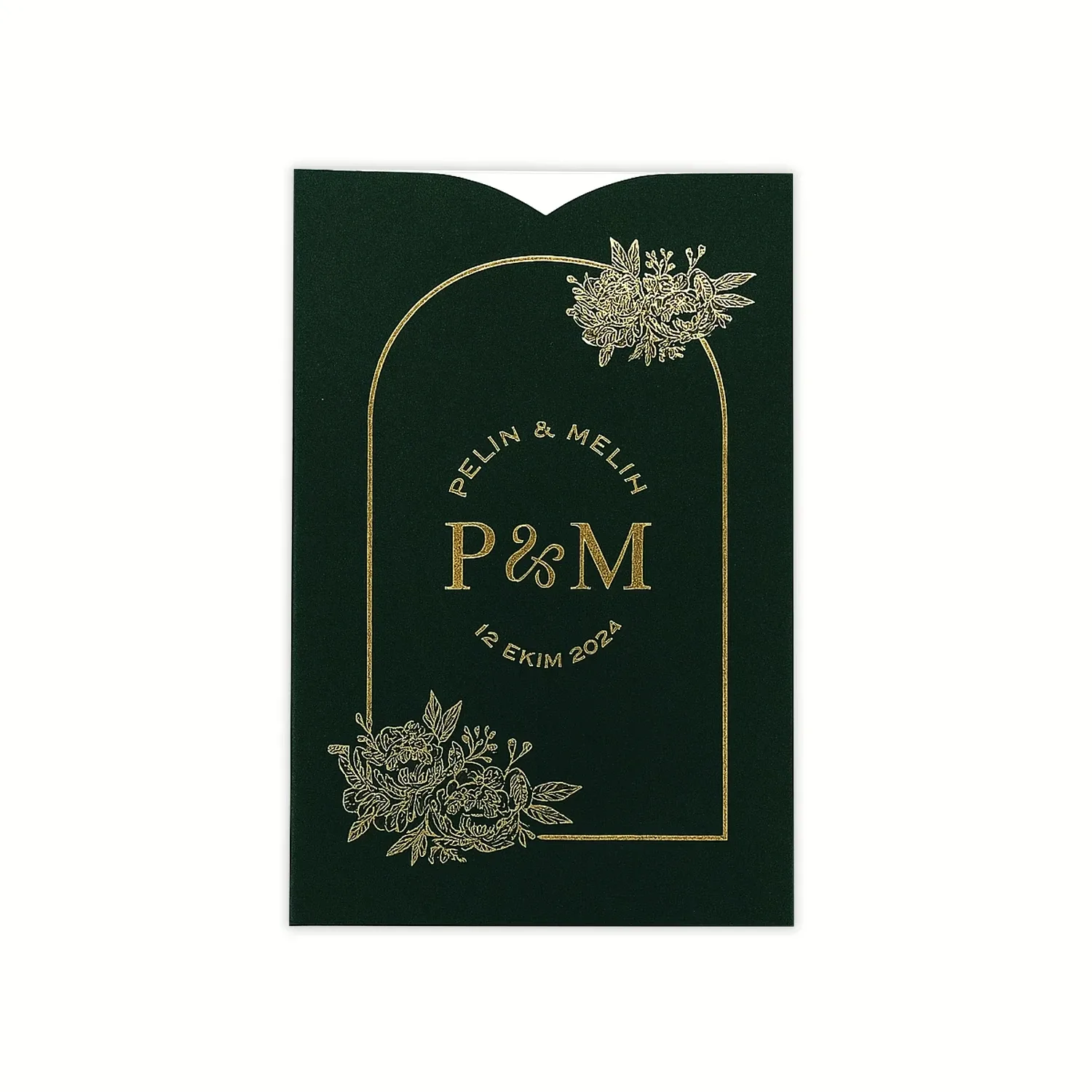 Yeşil Zeminli Altın Yaldızlı Dik Davetiye