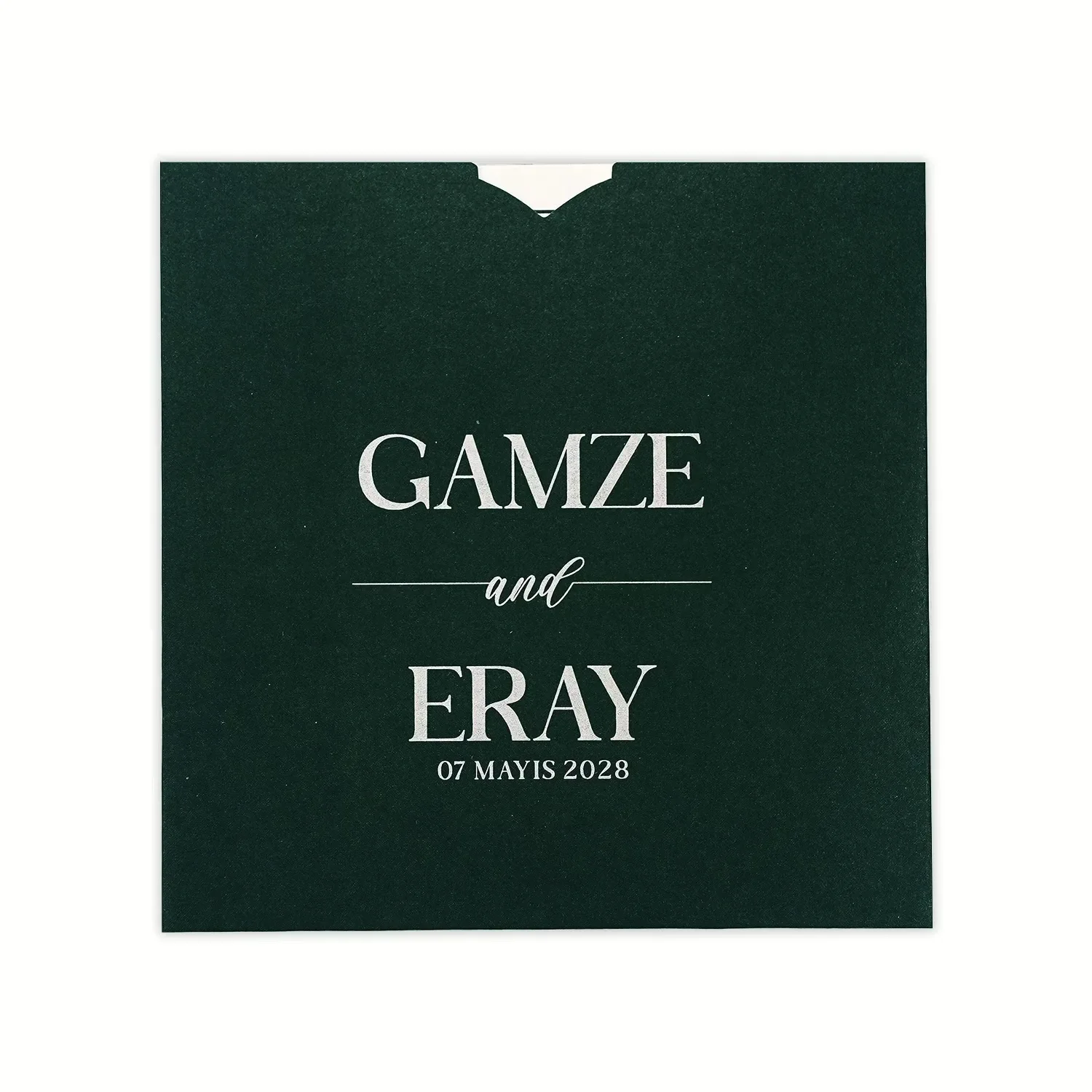 Yeşil Zeminli Gümüş Desenli Kare Davetiye