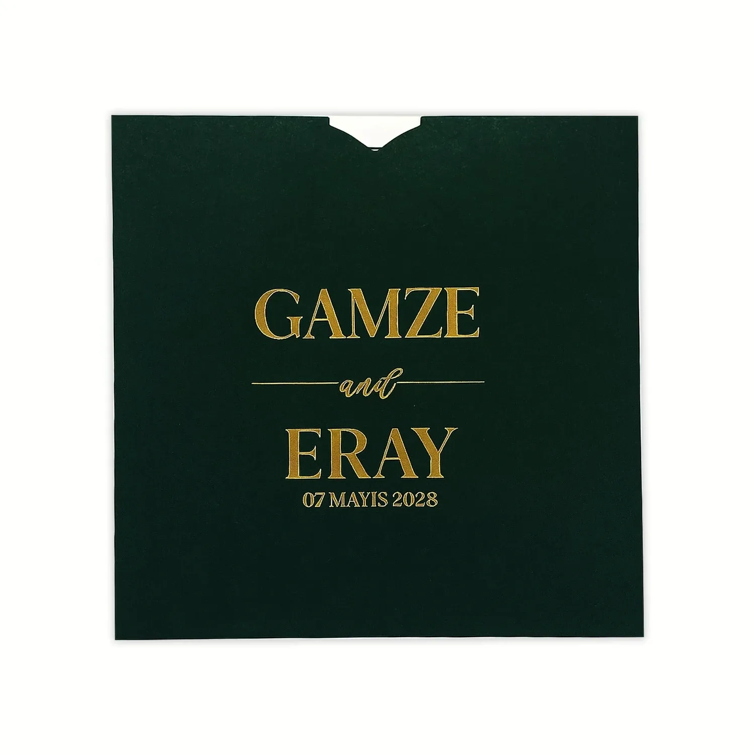 Yeşil Zeminli Altın Yaldızlı Kare Davetiye